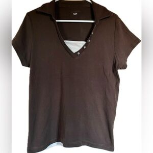 St. John’s Bay Brown Polo T-Shirt with Buttoned Collar Women’s size Large